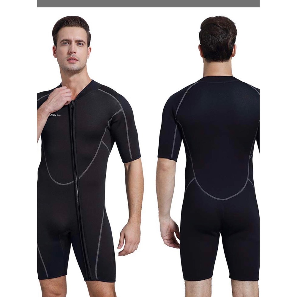 SeaSkin Wetsuit Men XXL Black Excellent Short Sleeve Front Zip Springsuit